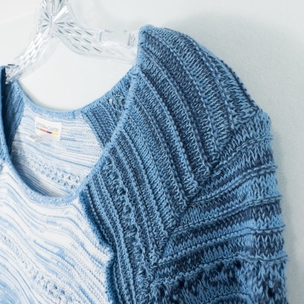 Cotton Country 3/4 Sleeve Crochet Knit Sweater Womens‎ Medium Blue Coastal Boho - Picture 6 of 15